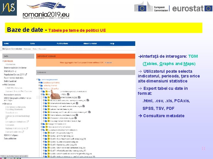 Baze de date - Tabele pe teme de politici UE Interfaţă de interogare: TGM