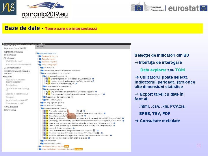 Baze de date - Teme care se intersectează Selecţie de indicatori din BD Interfaţă