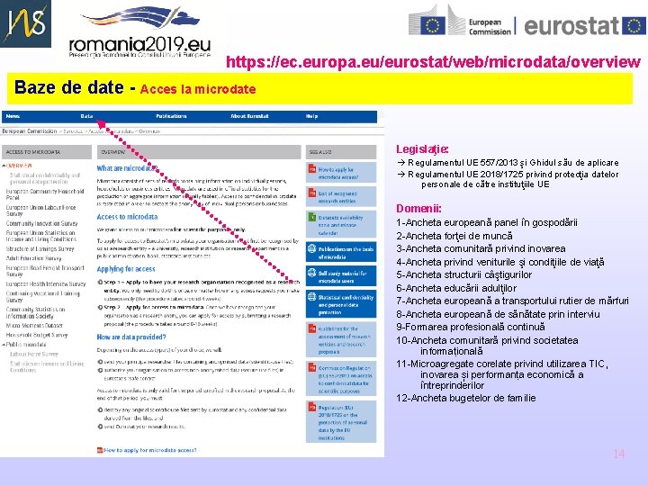 https: //ec. europa. eu/eurostat/web/microdata/overview Baze de date - Acces la microdate Legislaţie: Regulamentul UE