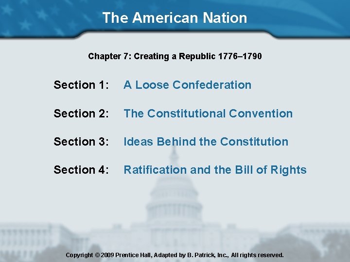 The American Nation Chapter 7: Creating a Republic 1776– 1790 Section 1: A Loose