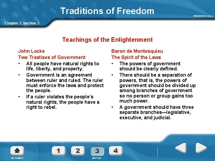 Traditions of Freedom Chapter 7, Section 3 Teachings of the Enlightenment John Locke Two
