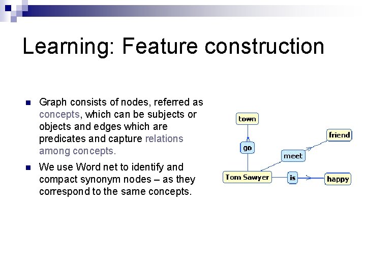 Learning: Feature construction n Graph consists of nodes, referred as concepts, which can be
