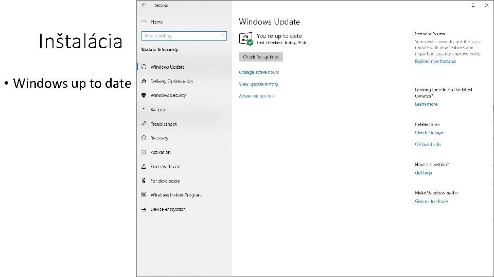 Inštalácia • Windows up to date 