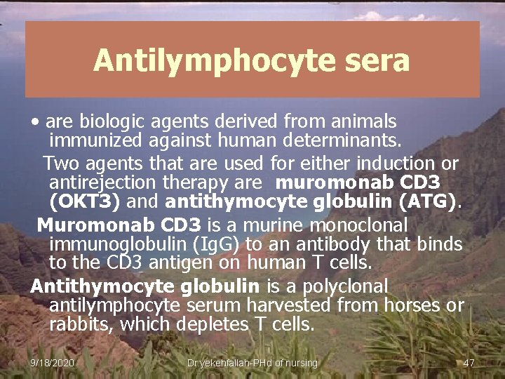 Antilymphocyte sera • are biologic agents derived from animals immunized against human determinants. Two