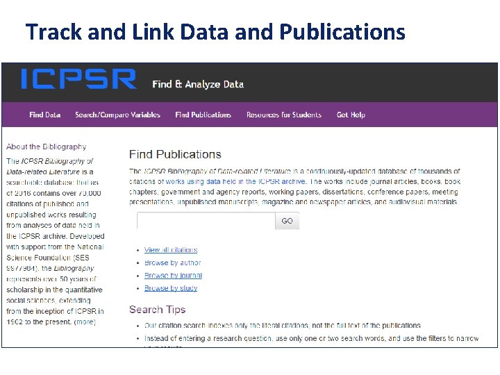 Track and Link Data and Publications 