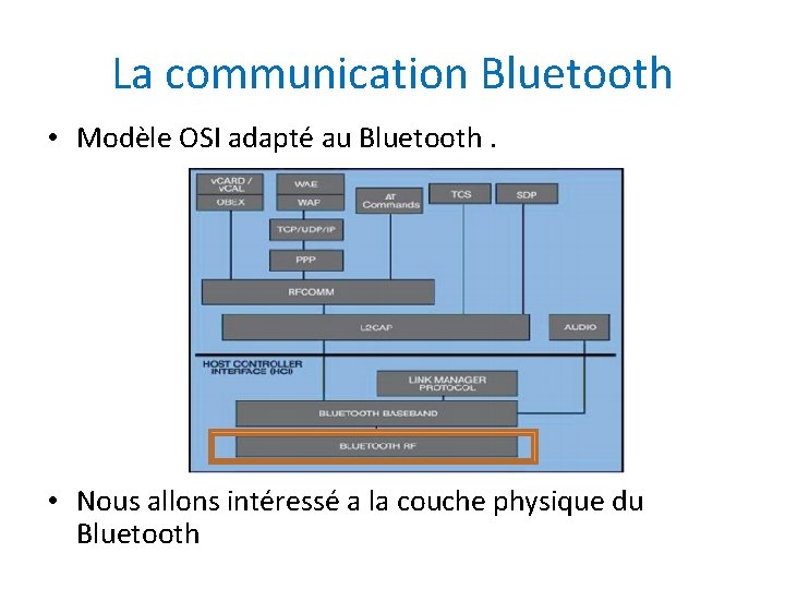 La communication Bluetooth • Modèle OSI adapté au Bluetooth. • Nous allons intéressé a