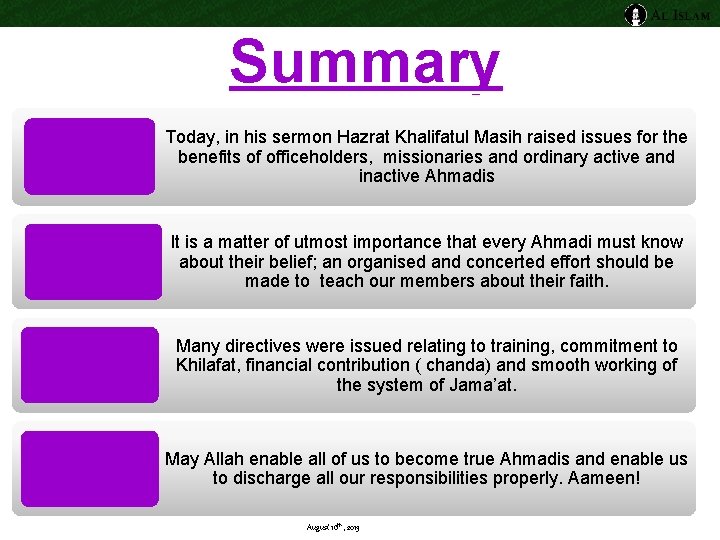 Summary Today, in his sermon Hazrat Khalifatul Masih raised issues for the benefits of