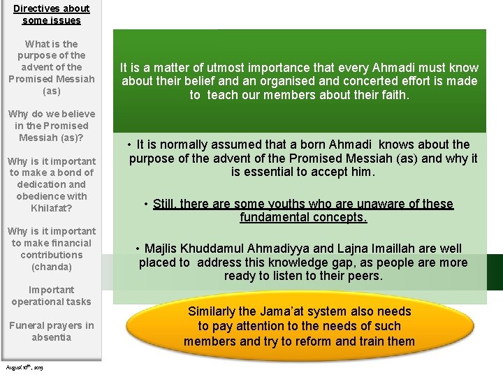 Directives about some issues What is the purpose of the advent of the Promised