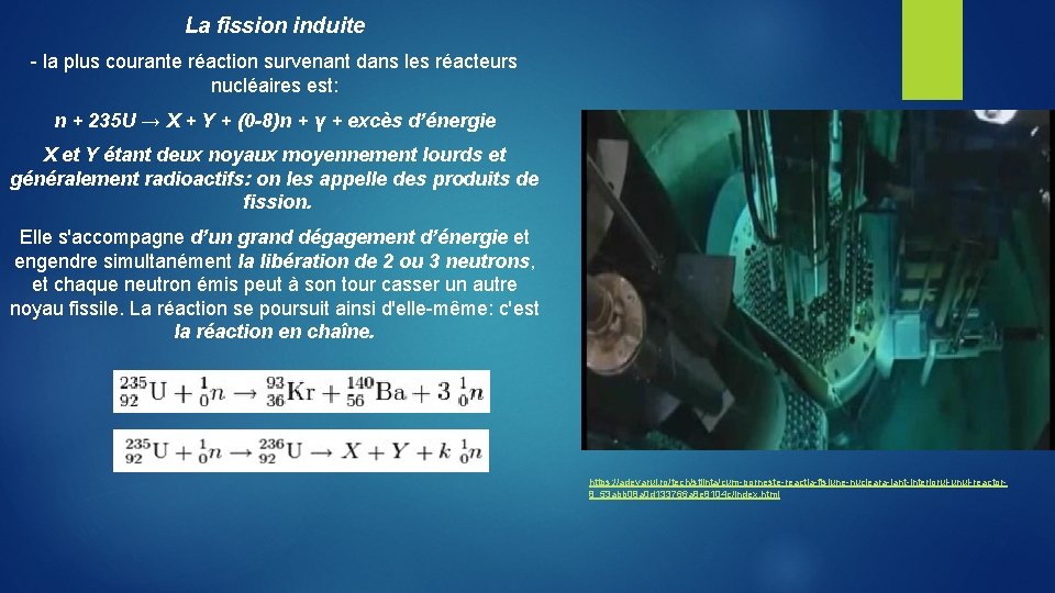 La fission induite - la plus courante réaction survenant dans les réacteurs nucléaires est: