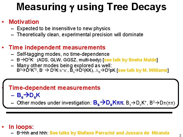 Measuring g using Tree Decays • Motivation – Expected to be insensitive to new