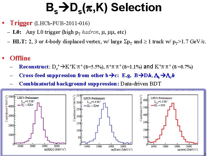 Bs Ds(p, K) Selection • Trigger (LHCb-PUB-2011 -016) – L 0: Any L 0