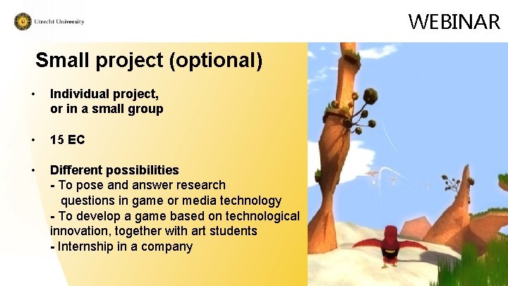 WEBINAR Small project (optional) • Individual project, or in a small group • 15