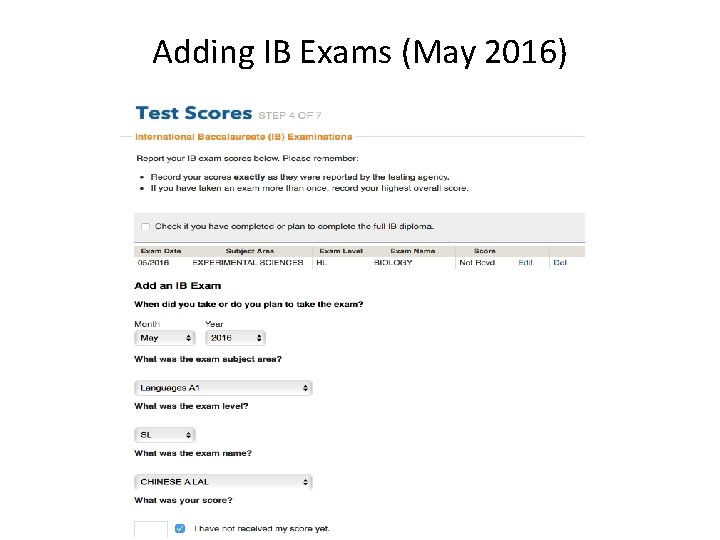 Adding IB Exams (May 2016) 