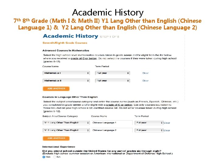 Academic History 7 th 8 th Grade (Math I & Math II) Y 1