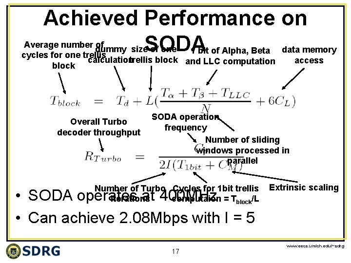 Achieved Performance on Average number of of one dummy size. SODA 1 bit of