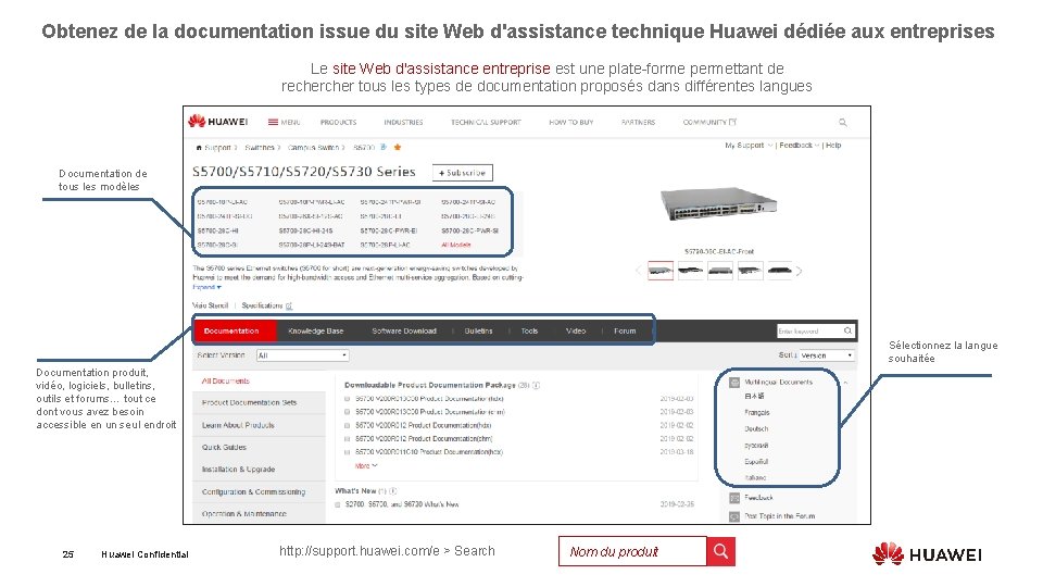 Obtenez de la documentation issue du site Web d'assistance technique Huawei dédiée aux entreprises