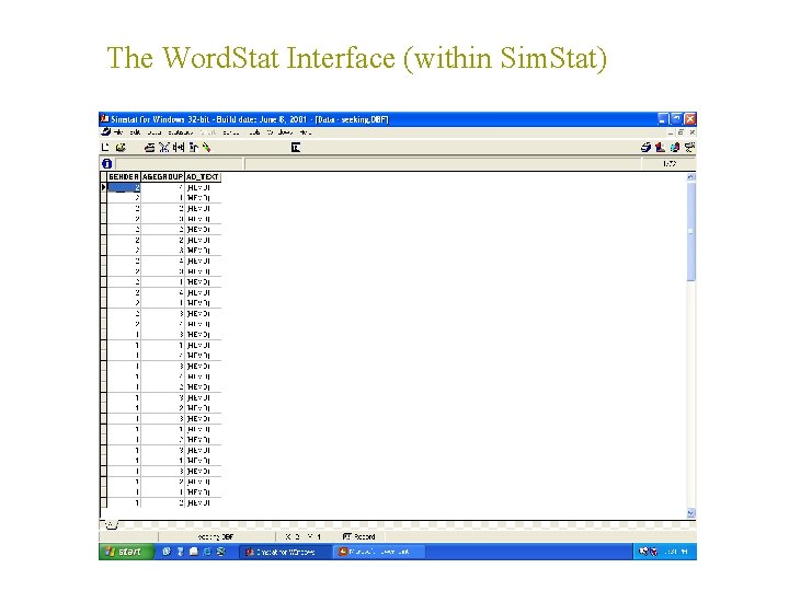 The Word. Stat Interface (within Sim. Stat) 