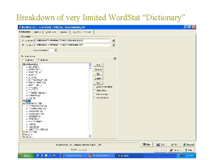 Breakdown of very limited Word. Stat “Dictionary” 