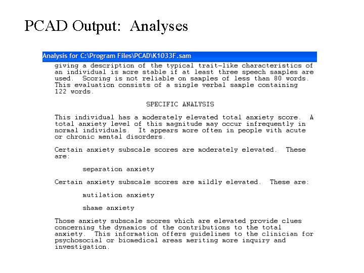 PCAD Output: Analyses 
