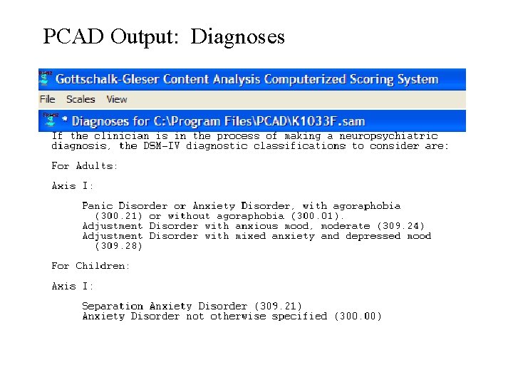 PCAD Output: Diagnoses 