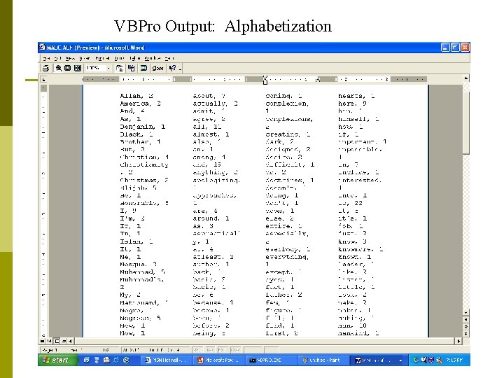 VBPro Output: Alphabetization 