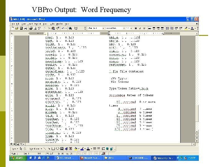 VBPro Output: Word Frequency 