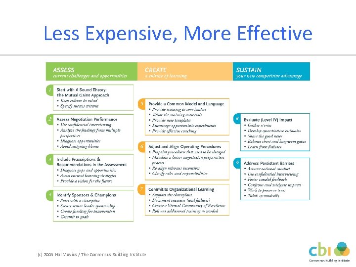 Less Expensive, More Effective (c) 2009 Hal Movius / The Consensus Building Institute 