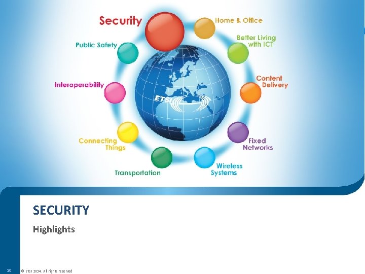 SECURITY Highlights 10 © ETSI 2014. All rights reserved SECURITY Highlights 10 © ETSI 2014. All rights reserved