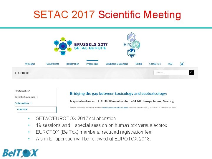 SETAC 2017 Scientific Meeting • • SETAC/EUROTOX 2017 collaboration 19 sessions and 1 special