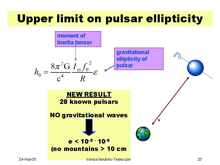 Upper limit on pulsar ellipticity moment of inertia tensor gravitational ellipticity of pulsar NEW