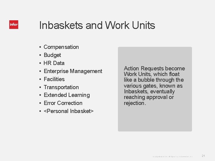 Inbaskets and Work Units • • • Compensation Budget HR Data Enterprise Management Facilities