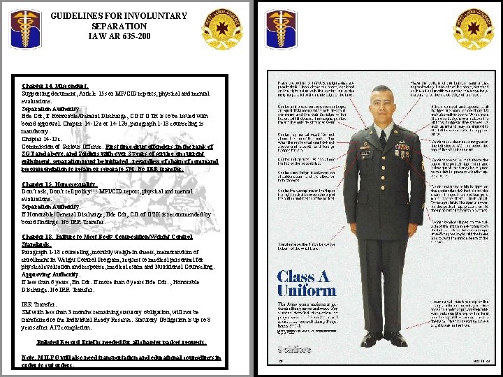 GUIDELINES FOR INVOLUNTARY SEPARATION IAW AR 635 -200 Chapter 14, Misconduct: Supporting document, Article