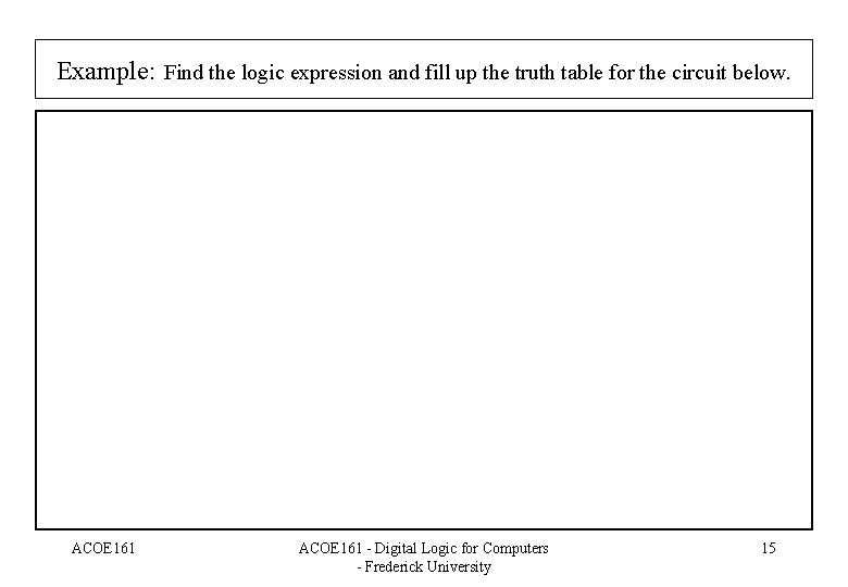 Example: Find the logic expression and fill up the truth table for the circuit