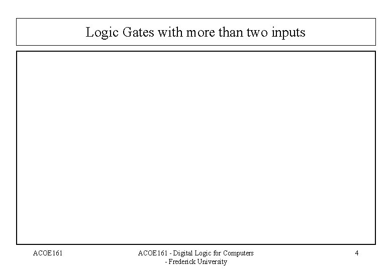 Logic Gates with more than two inputs ACOE 161 - Digital Logic for Computers