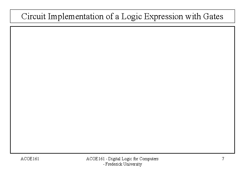 Circuit Implementation of a Logic Expression with Gates ACOE 161 - Digital Logic for
