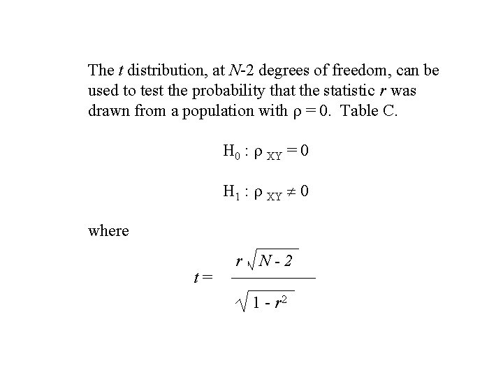 The t distribution, at N-2 degrees of freedom, can be used to test the
