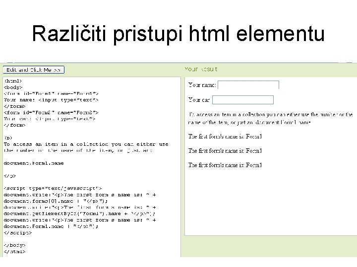 Različiti pristupi html elementu 
