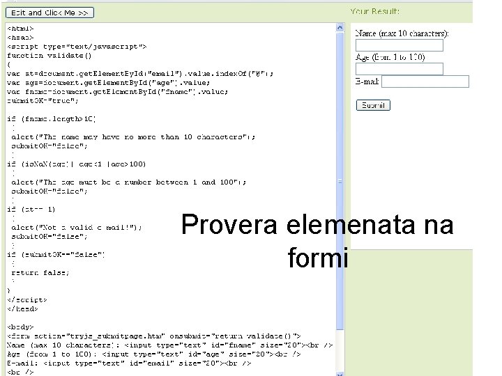 Provera elemenata na formi 