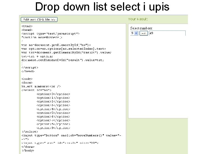 Drop down list select i upis 