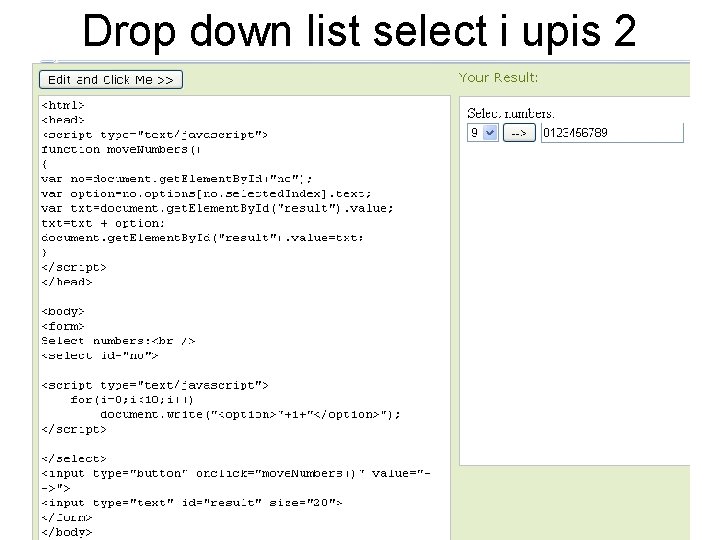 Drop down list select i upis 2 