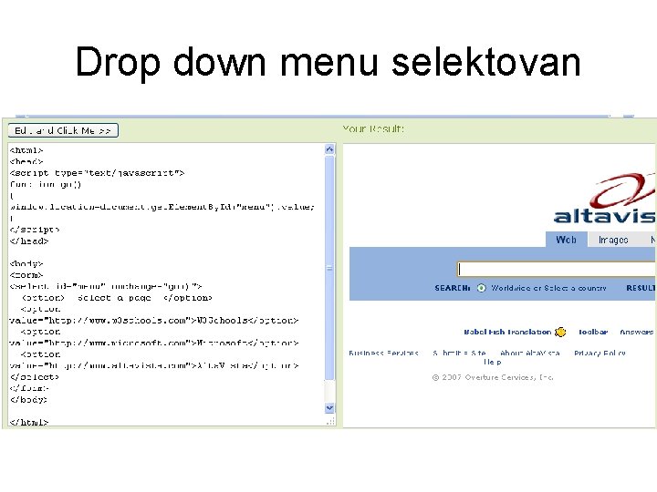 Drop down menu selektovan 