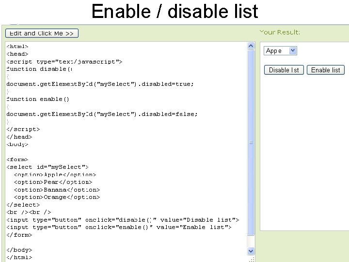 Enable / disable list 