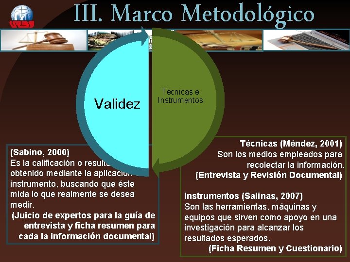 III. Marco Metodológico Validez (Sabino, 2000) Es la calificación o resultado obtenido mediante la