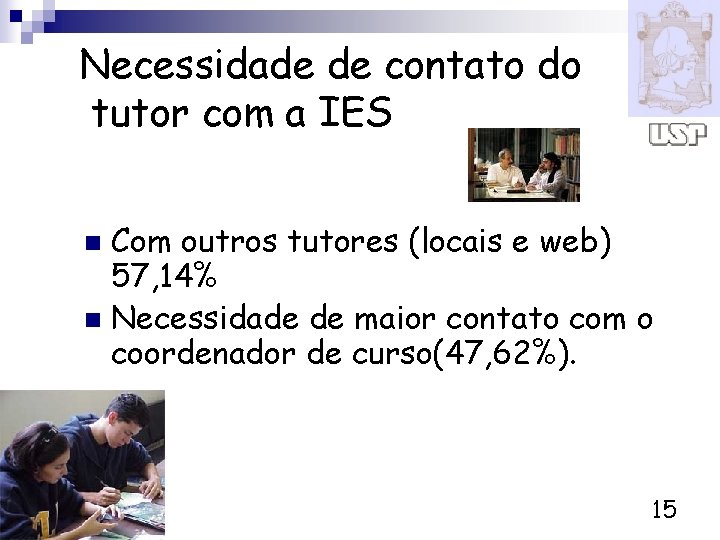 Necessidade de contato do tutor com a IES Com outros tutores (locais e web)