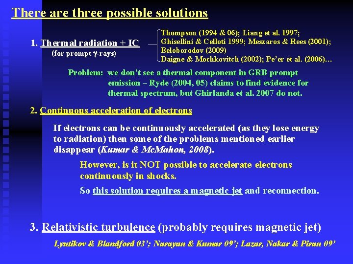 There are three possible solutions 1. Thermal radiation + IC (for prompt -rays) Thompson