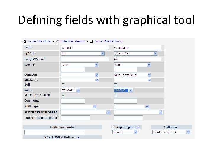 Defining fields with graphical tool 