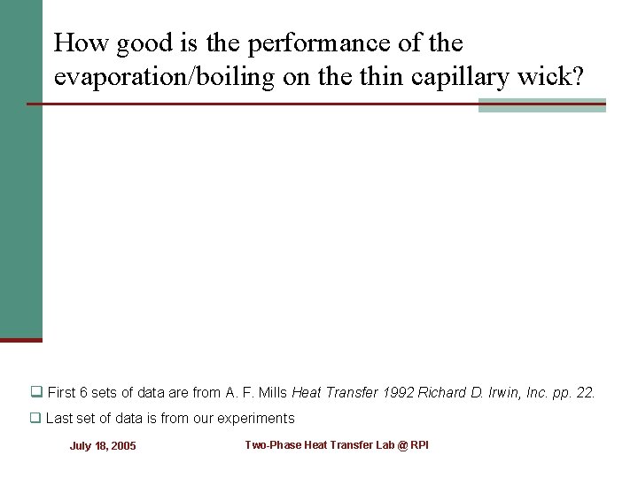 How good is the performance of the evaporation/boiling on the thin capillary wick? q