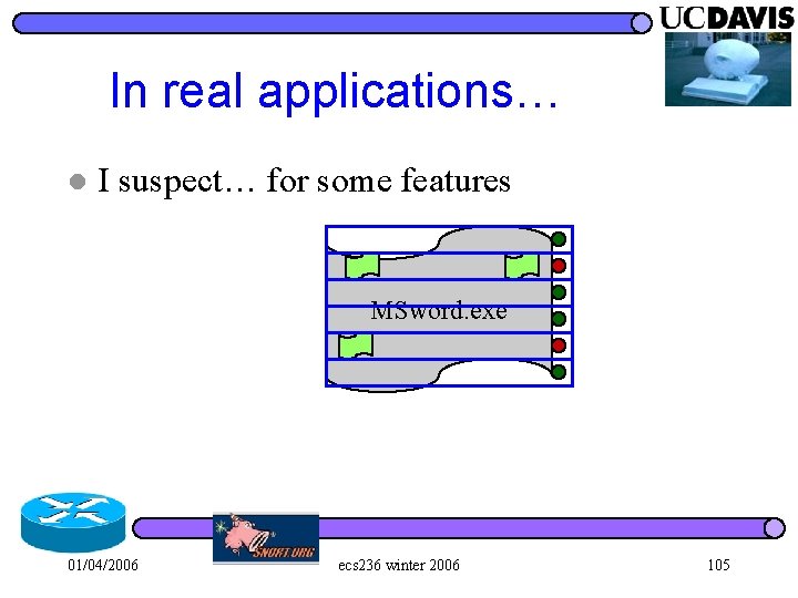 In real applications… l I suspect… for some features MSword. exe 01/04/2006 ecs 236