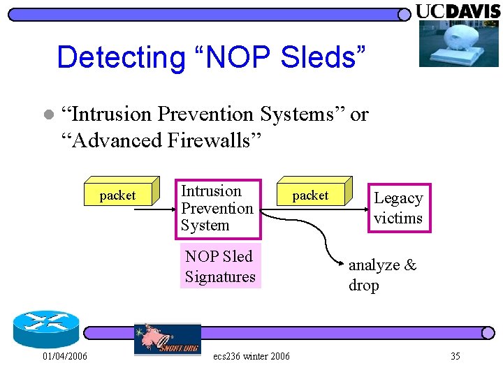 Detecting “NOP Sleds” l “Intrusion Prevention Systems” or “Advanced Firewalls” packet Intrusion Prevention System
