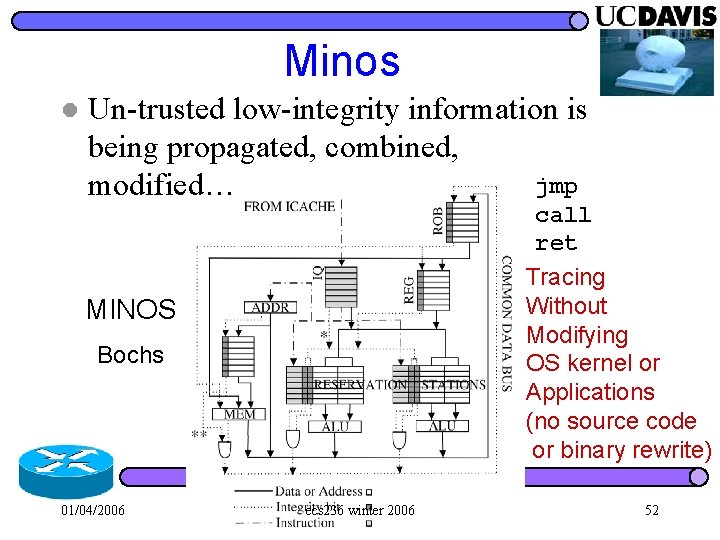 Minos l Un-trusted low-integrity information is being propagated, combined, jmp modified… call ret Tracing